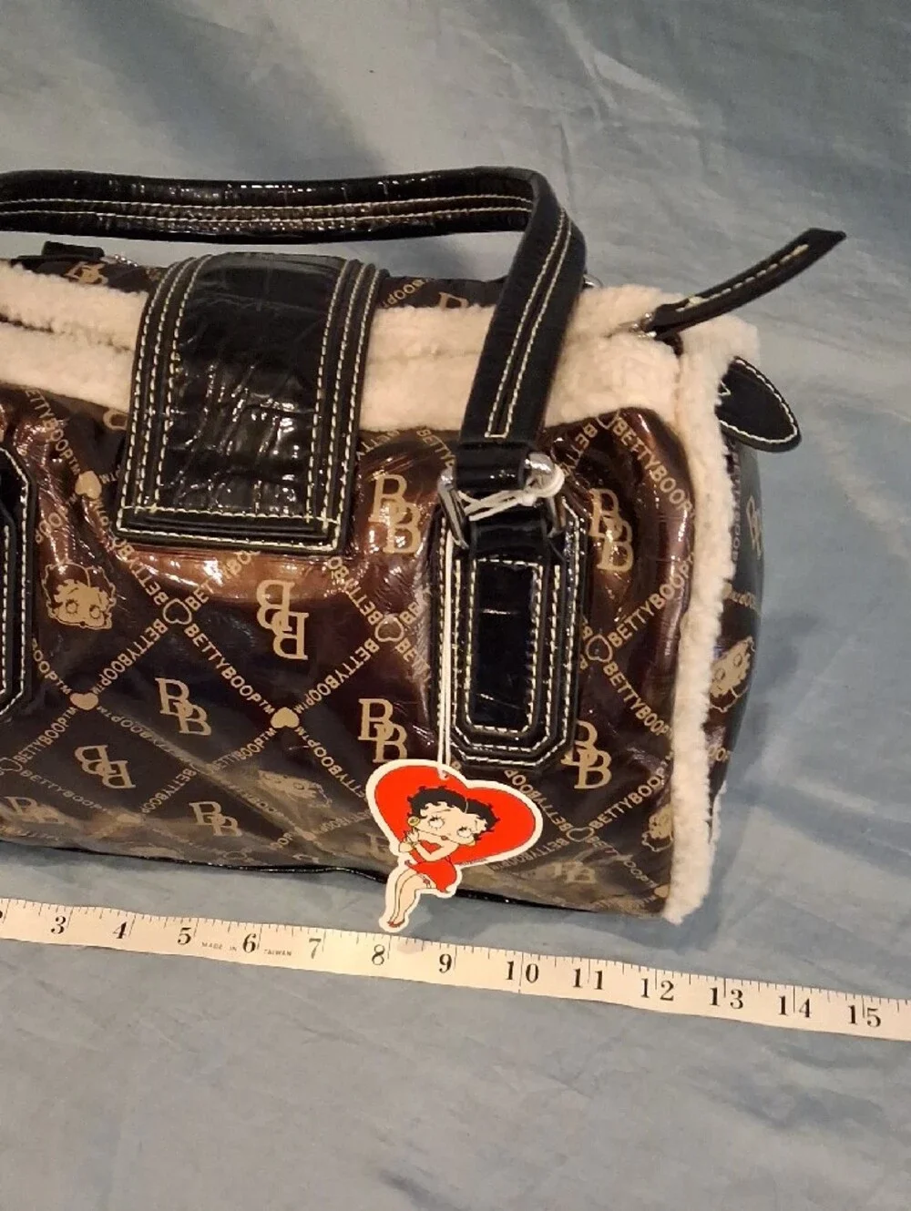 Vintage 2007 Betty Boop Brown Logo Bag Purse with Cream Trim Black Brown